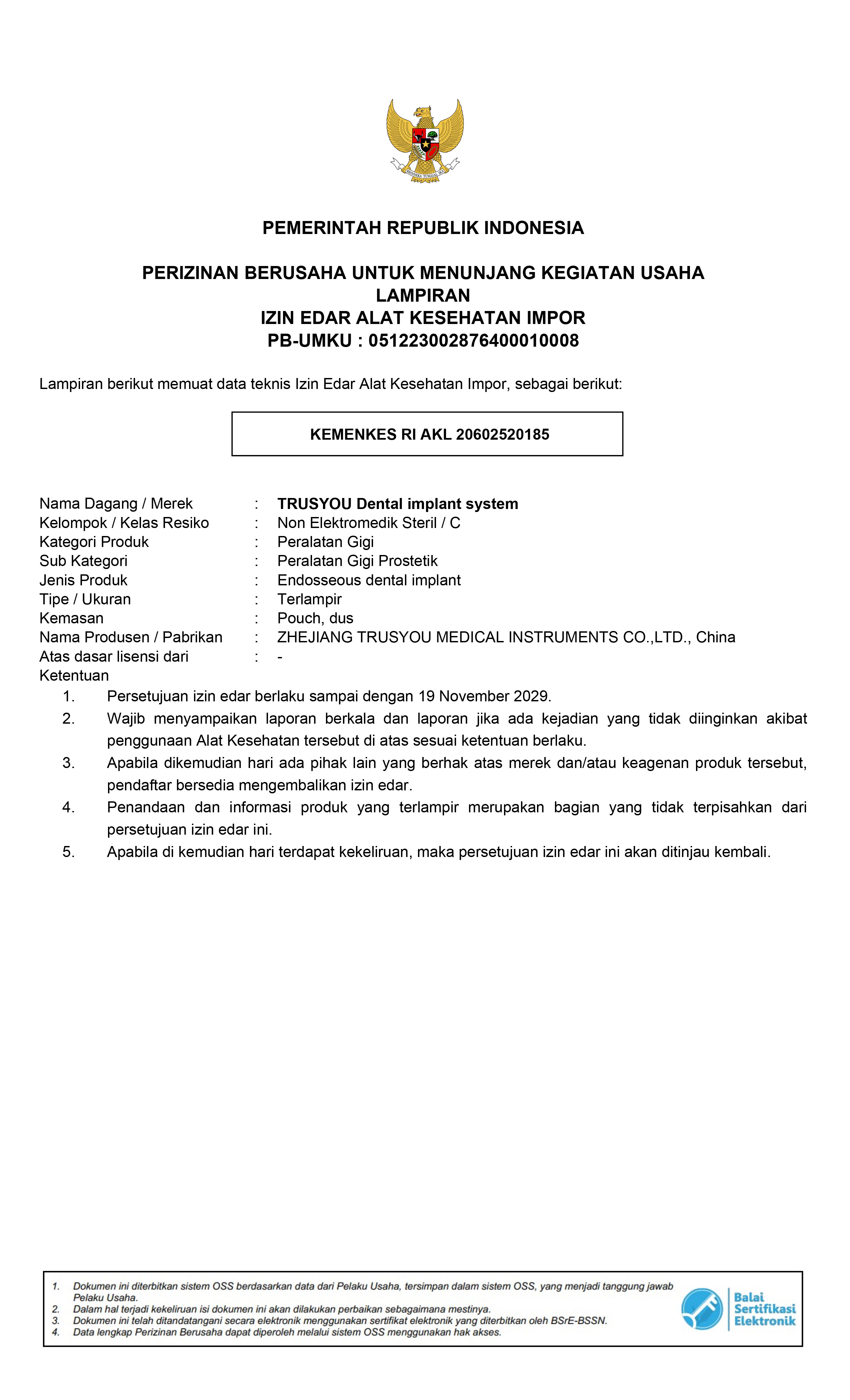 Indonesia Dental Implant Registration