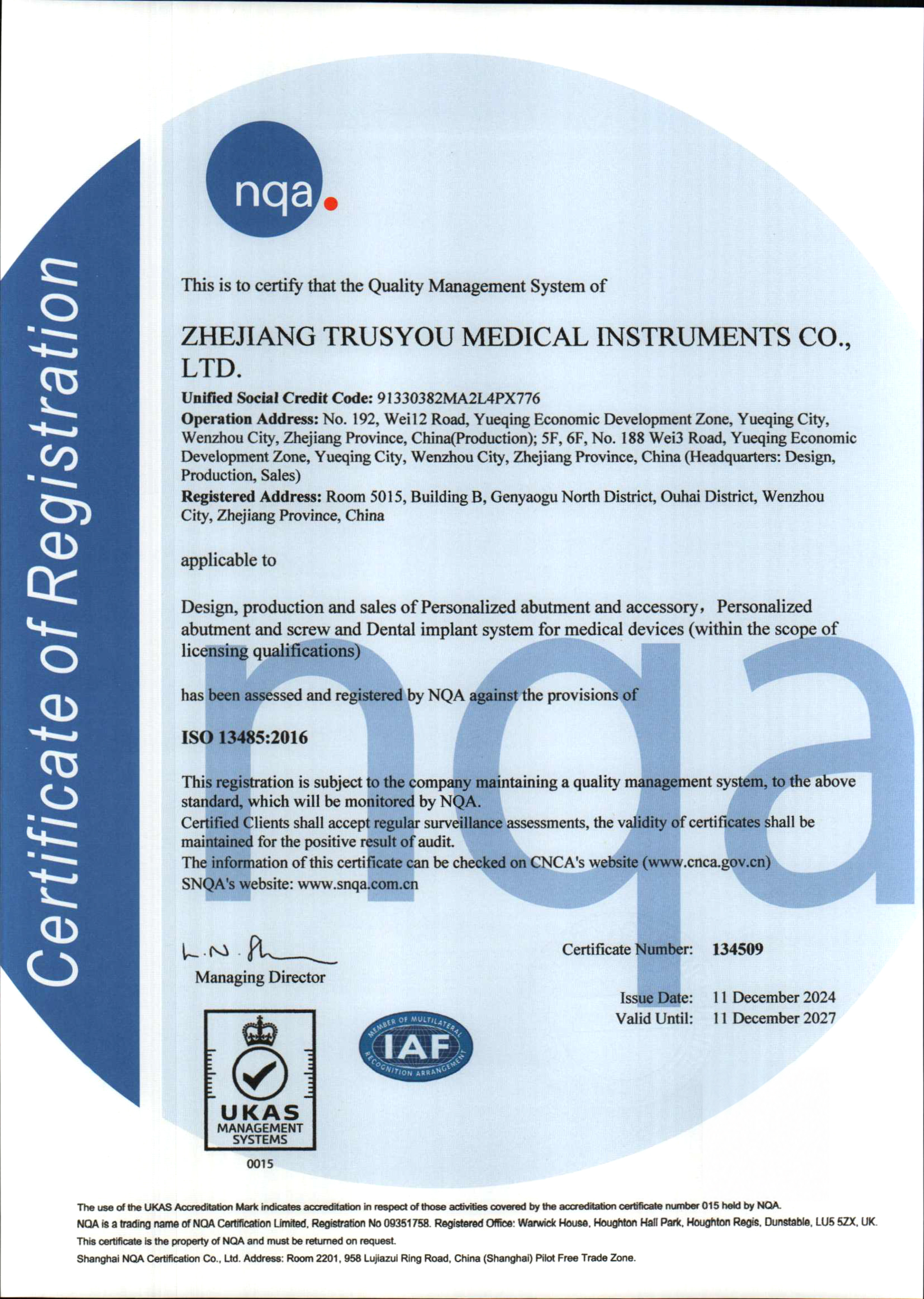 ISO 13485 Qualitätsmanagement System