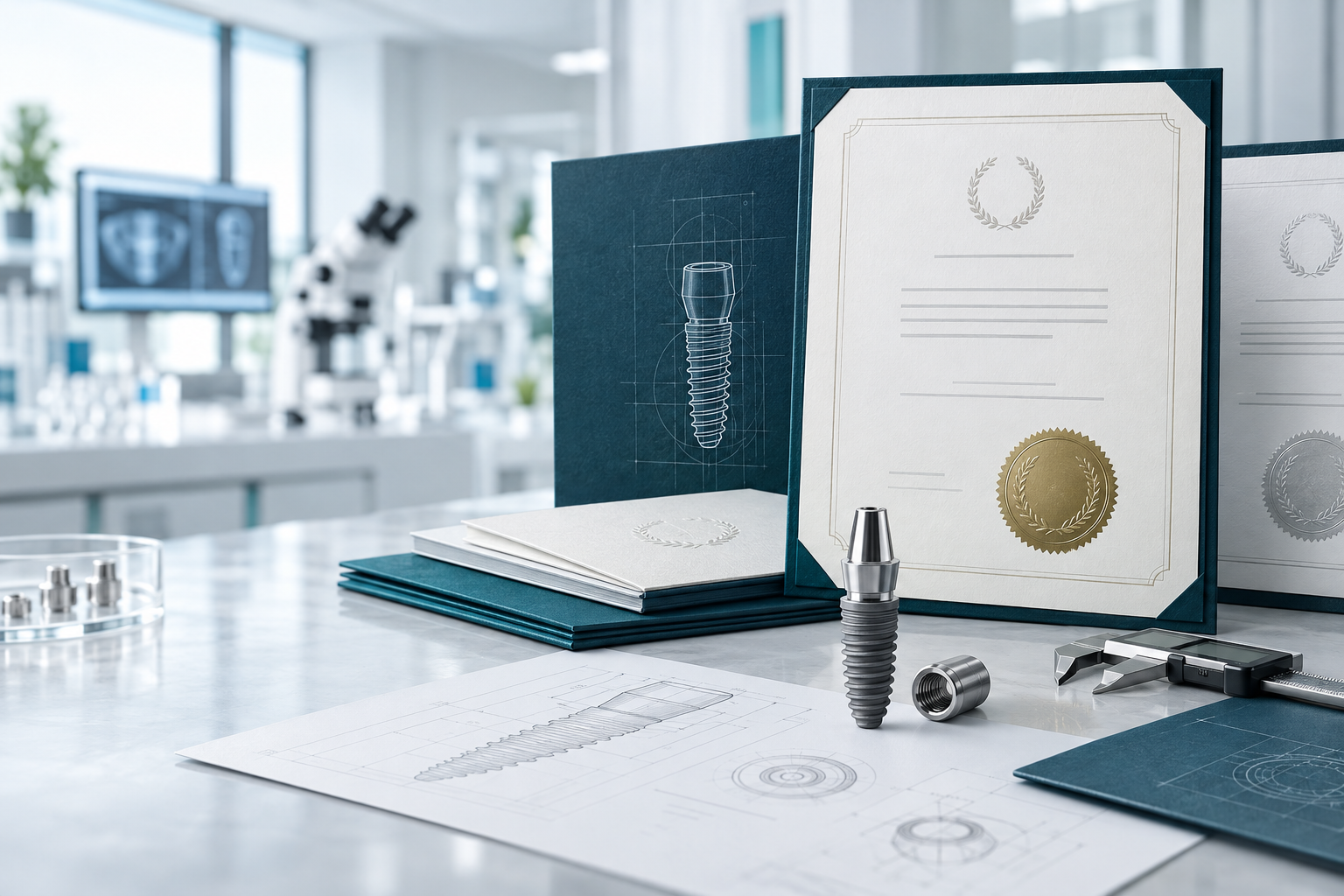 Dental implant certification documents, patent materials and precision inspection tools